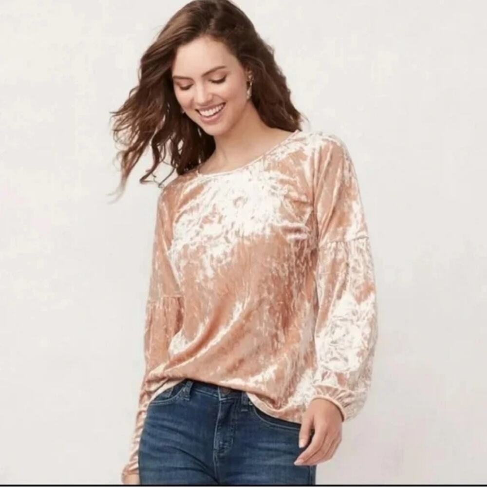 NWT LC Lauren Conrad Pink Crushed Velvet Women's Top Sz L #1551
